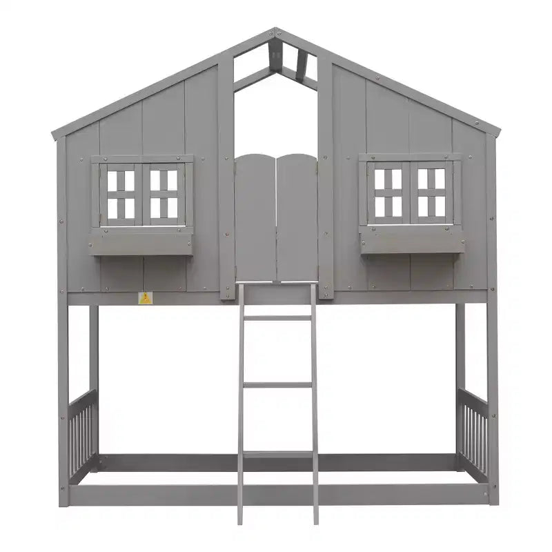 Letto a soppalco a forma di casetta per letto singolo, in legno, con scala e sponde di protezione per bambini