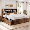 Struttura letto matrimoniale con testiera contenitore, in legno, con 4 cassetti, libreria contenitore e letto matrimoniale king size con robusto supporto in metallo