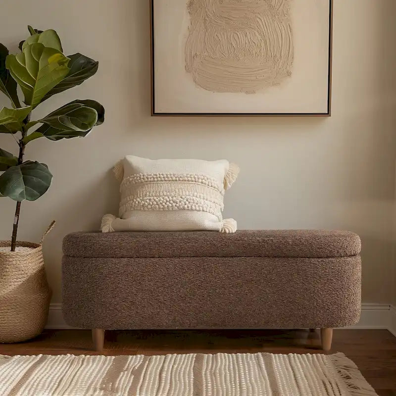 INK+IVY Bailey opbergbank met klep, taupekleurig bouclé
