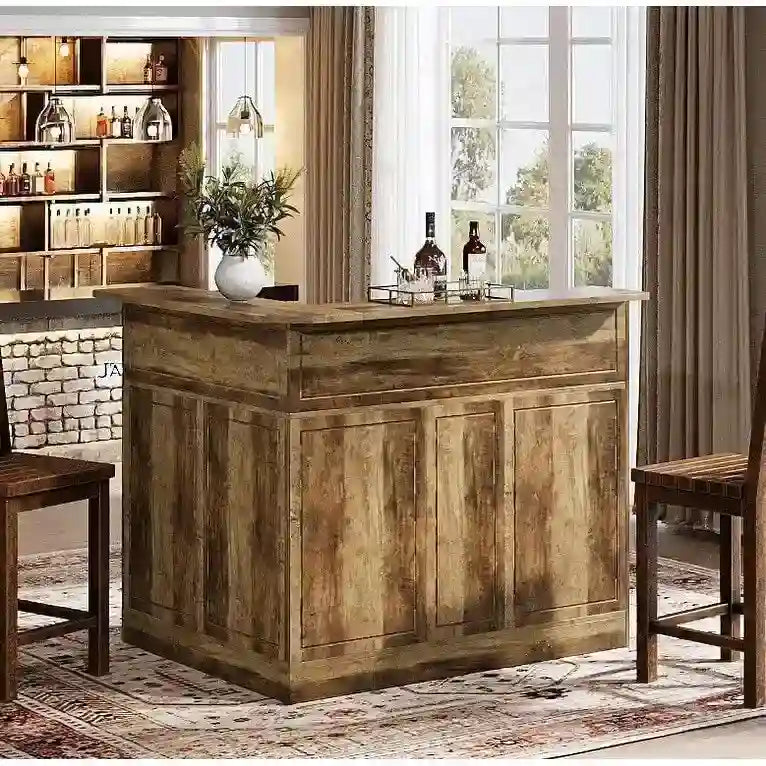 Meuble-bar en forme de L avec porte-verres à pied pour bar à domicile