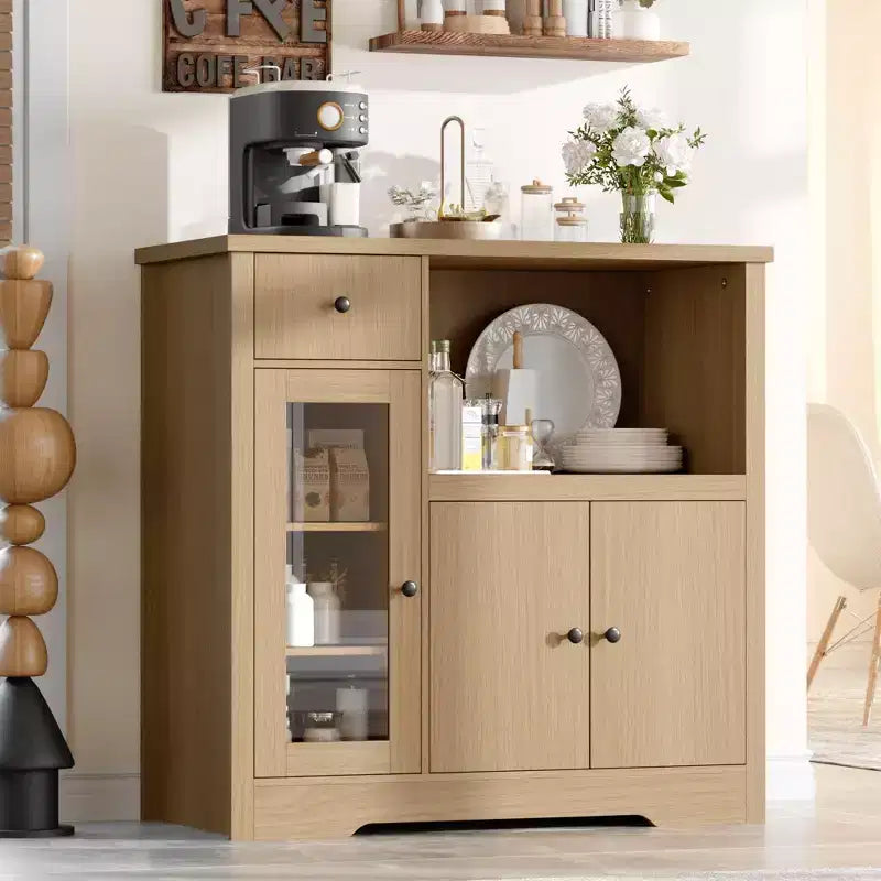 Mobile da cucina per microonde con vani contenitori, 3 ante, 1 cassetto e ripiani regolabili, dispensa