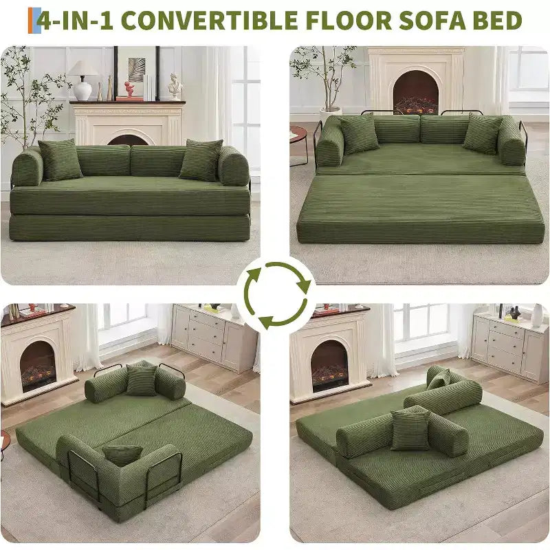 2-in-1-Schlafsofa, bequemes Klappsofa aus Cord mit tiefer Sitzfläche und breiten Armlehnen, Sofa ohne Gestell, für Wohnzimmer und Wohnungen