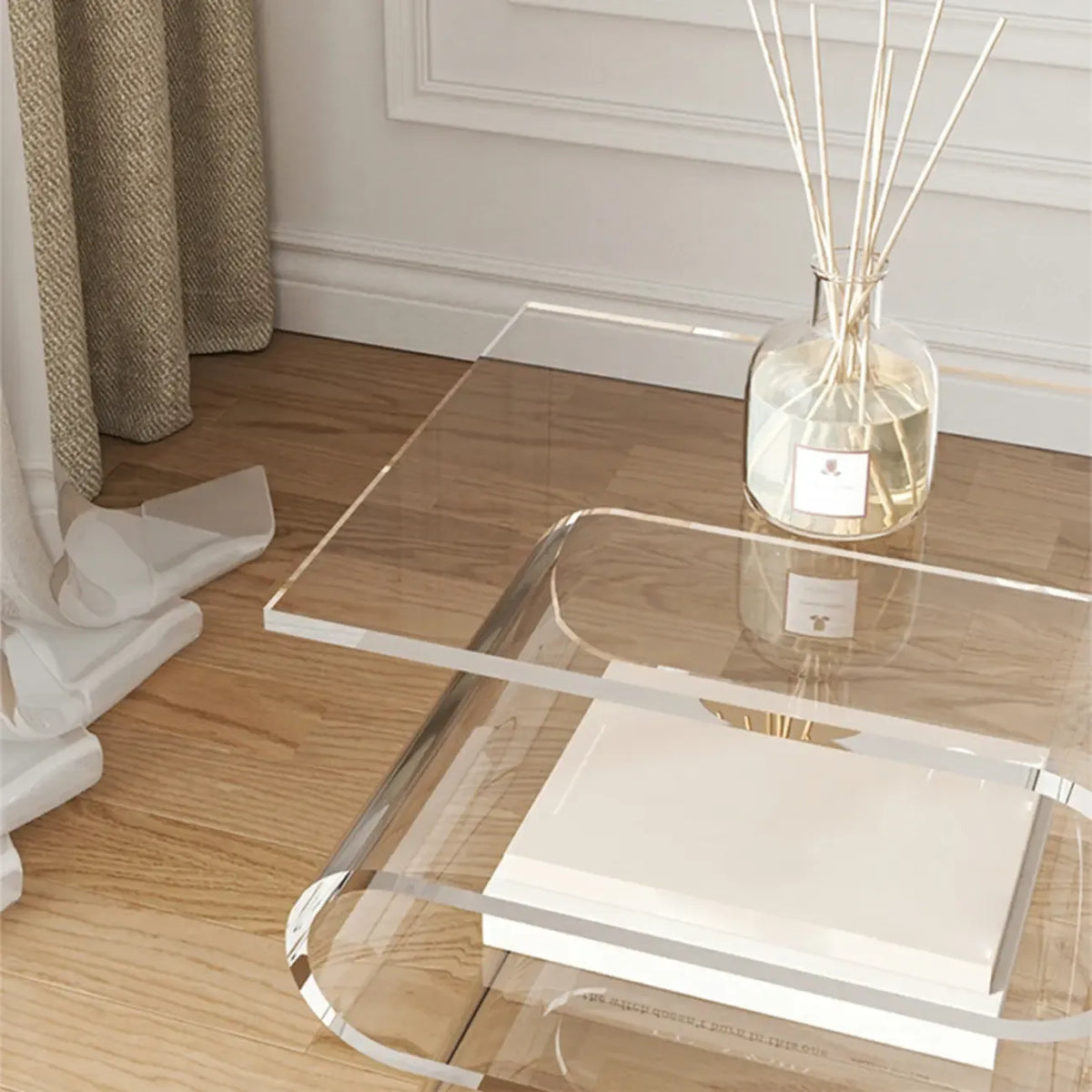 Table d’appoint contemporaine en acrylique en forme de S avec rangement