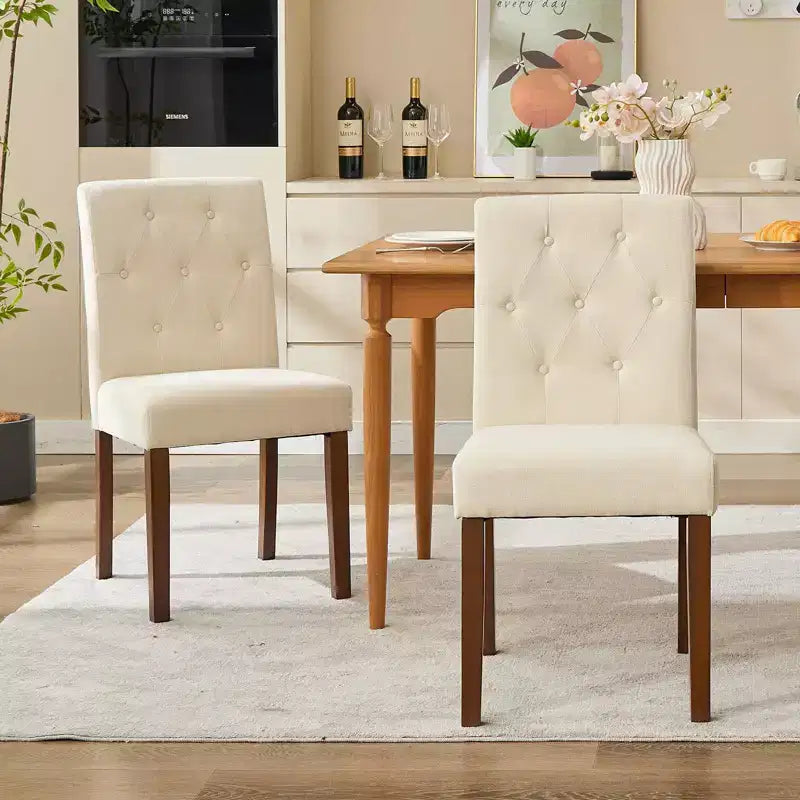 Set van 6 / 4 Parsons-eetkamerstoelen met knoopstiksels - gestoffeerde keukenstoelen van stof met houten poten en gevoerde zittingen - meubels voor woonkamer en keuken