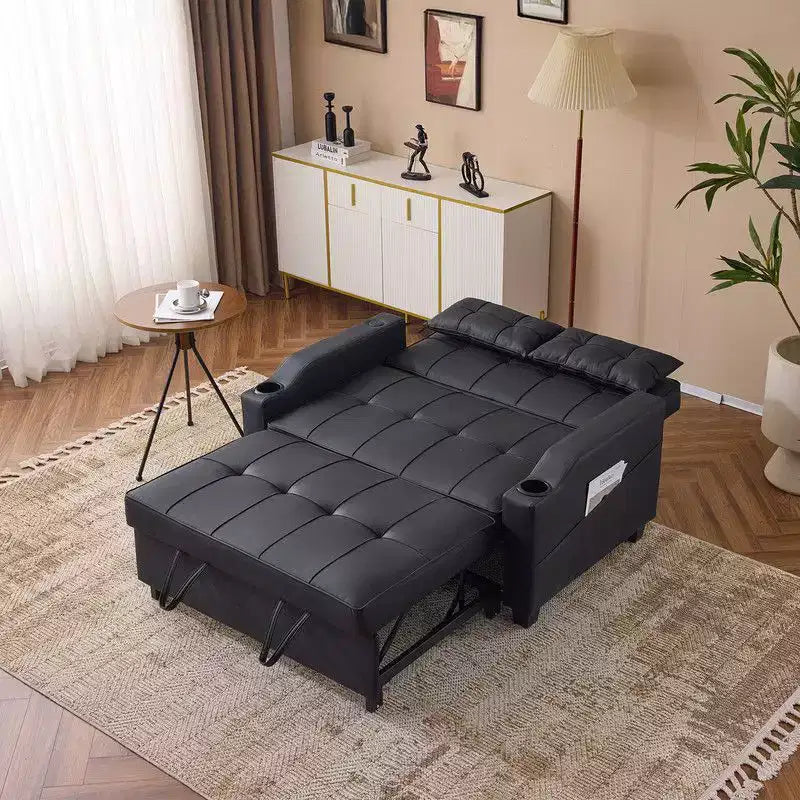 Gepolsterte, umwandelbare Schlafcouch mit Relaxfunktion aus Cat's-Claw-Leder, Kissen inklusive, für kleine Räume