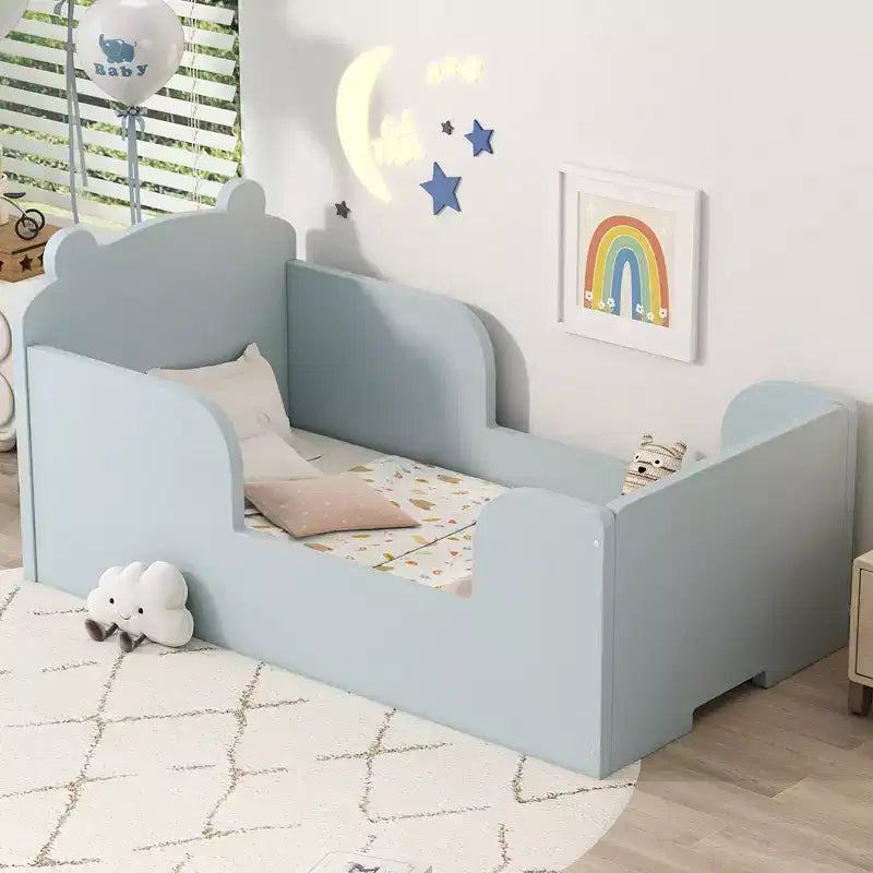Okak-Bärenbett für Kinder von 3-6 Jahren, Kinderbettgestell mit Sicherheitsgitter, niedliches Kinderbett in Tierform