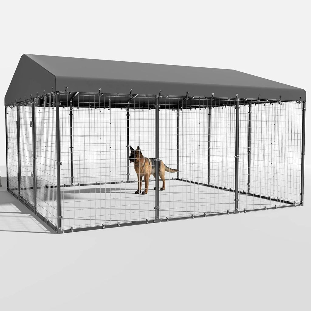 W 118 x T 118 x H 70 Große Hundehütte für den Außenbereich, robuster Hundekäfig mit wasserdichtem Dach