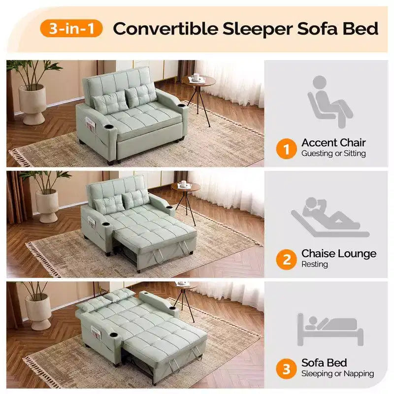 Gepolsterte, umwandelbare Schlafcouch mit Relaxfunktion aus Cat's-Claw-Leder, Kissen inklusive, für kleine Räume
