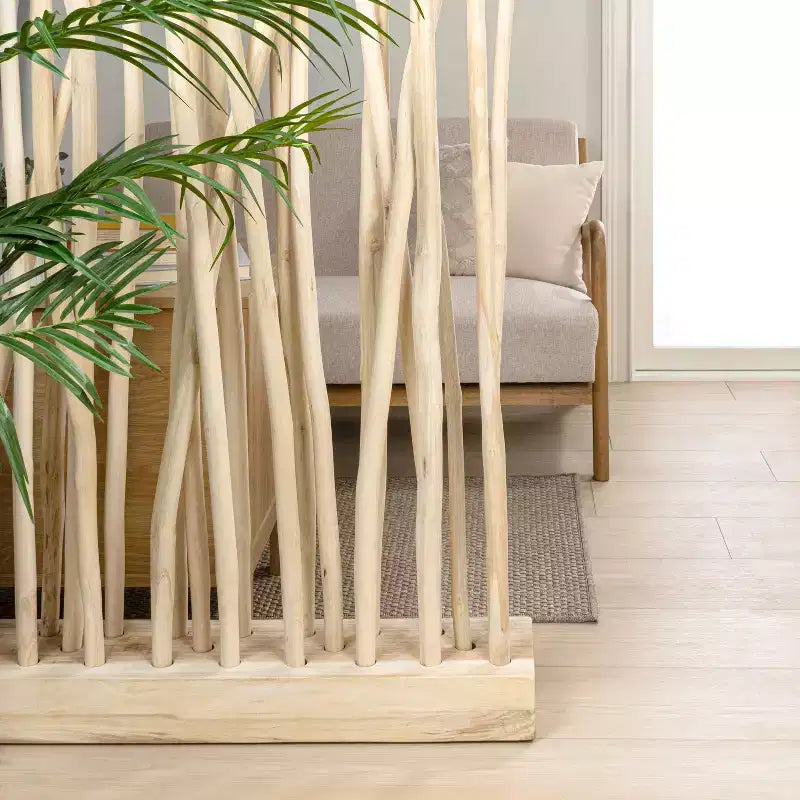 Paravent à panneau unique JONATHAN Y Tranquil, style bohème côtier, 39W x 68H, fabriqué à la main avec des branches de teck