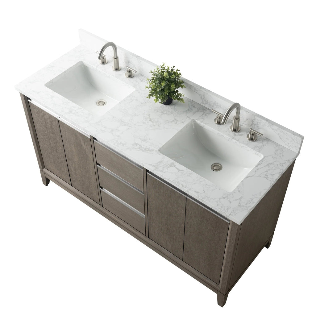 Meuble-lavabo de salle de bain Vanity Art avec lavabo en céramique et comptoir en marbre reconstitué