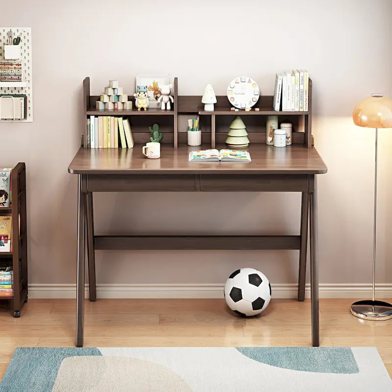 Bureau pour enfant, table en bois avec étagère à livres - N/A
