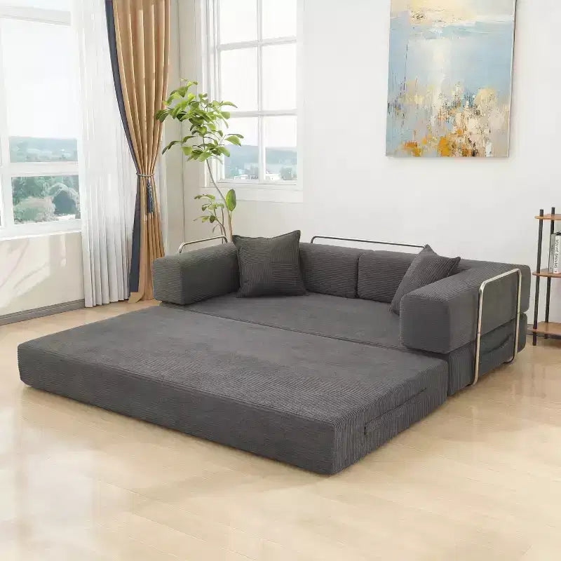Dyonery canapé-lit pliant 78 en velours côtelé, convertible en lit, format king size, couchage au sol, canapé modulable 4-en-1 à combiner soi-même, confortable et dépliable.
