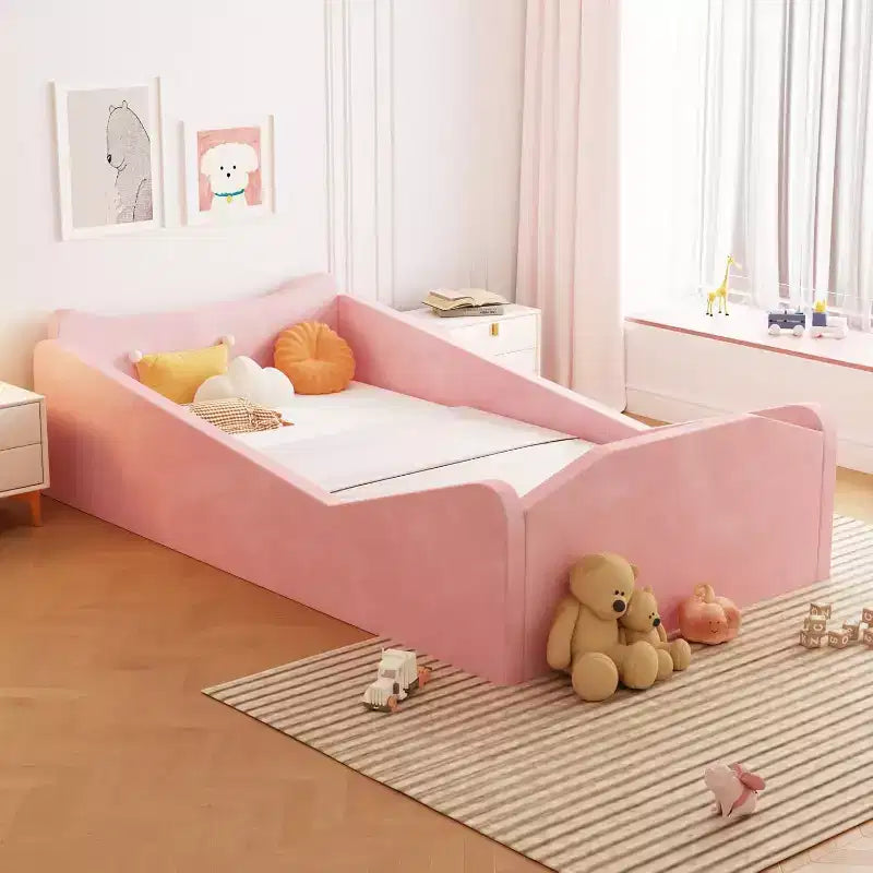 Lit pour tout-petit JOYMOR, lit au sol avec barrière de sécurité, lit Montessori pour tout-petit avec formes d'oreilles d'animaux, rose