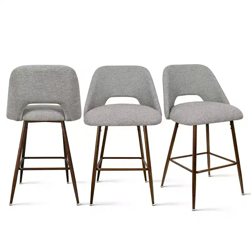 Ensemble de 3 tabourets de bar mi-hauteur de style moderne du milieu du siècle, chaises rembourrées de 26 po pour îlot de cuisine, pieds en métal finition noyer - Panipeachy
