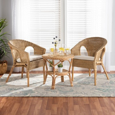 Baxton Studio Abbey moderne bohemische 3-delige set voor de woonkamer van natuurlijk bruin antiek rotan