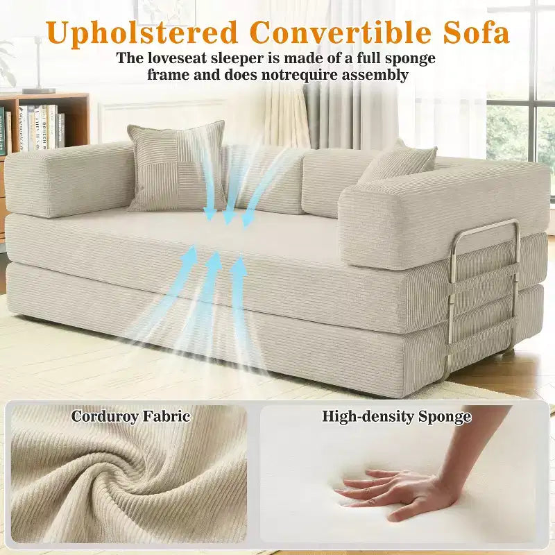 Dyonery canapé-lit pliant 78 en velours côtelé, convertible en lit, format king size, couchage au sol, canapé modulable 4-en-1 à combiner soi-même, confortable et dépliable.