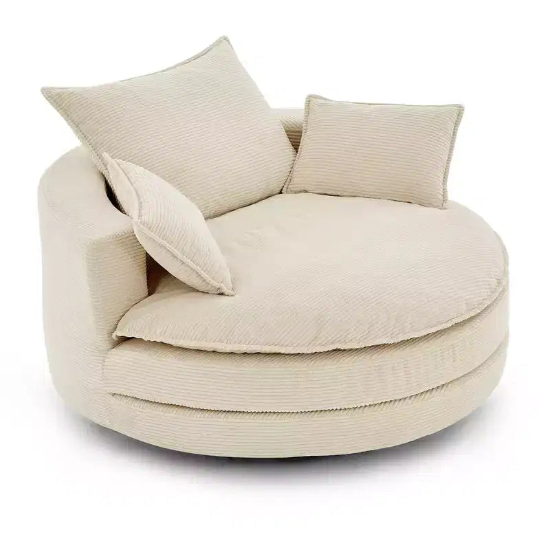 Fauteuil d’appoint pivotant à 360°, fauteuil tonneau rond pivotant avec coussin pour le salon