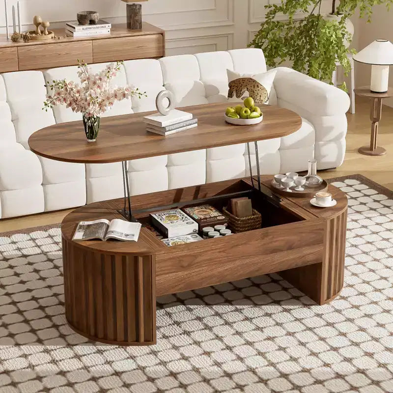 Salontafel van 47.2'' met hefbaar blad, ovale houten middentafel met verborgen opbergruimte, moderne cocktailtafel voor woonkamer, slaapkamer en kantoor
