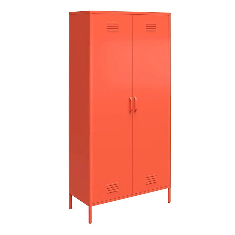 Oranje / roze hoge metalen opbergkast met 2 deuren, voor 1 persoon