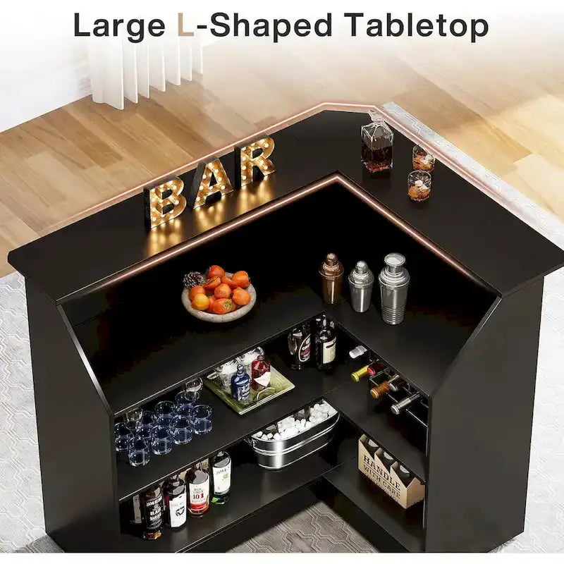 Meuble-bar en forme de L avec porte-verres à pied pour bar à domicile