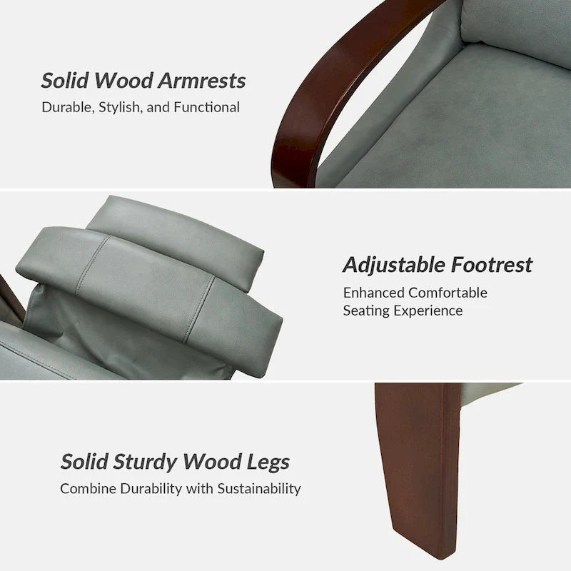 Alex handmatige relaxfauteuil van echt sigarenkleurig leer in mid-century moderne stijl, met gebogen houten armleuningen