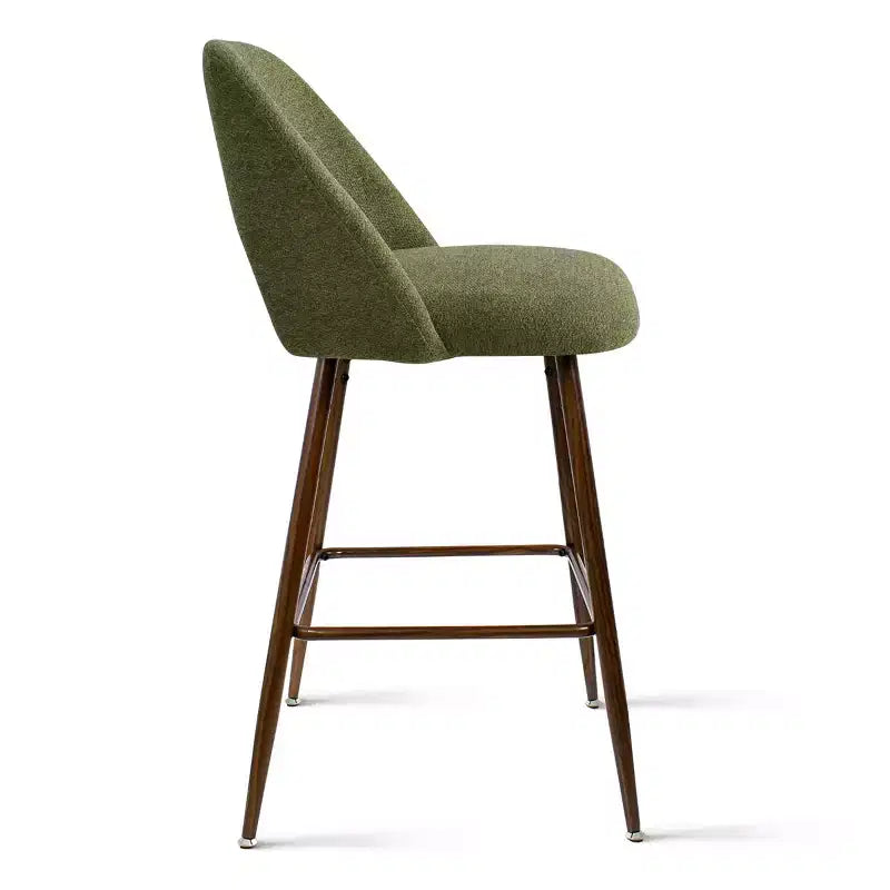 Ensemble de 3 tabourets de bar mi-hauteur de style moderne du milieu du siècle, chaises rembourrées de 26 po pour îlot de cuisine, pieds en métal finition noyer - Panipeachy