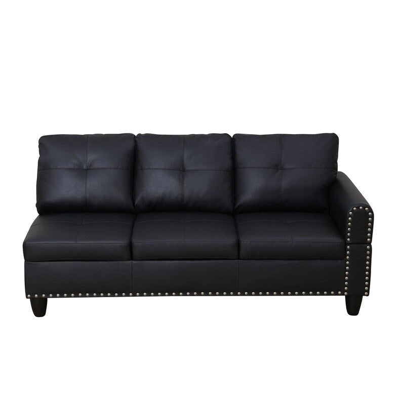 Set di divani moderno nero da 3 pezzi in similpelle e pelle sintetica: stile elegante per il soggiorno