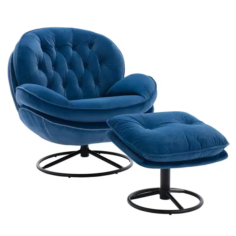 Okak Samt-Sessel mit Hocker, moderner Sessel ohne Armlehnen im Mid-Century-Stil, bequemer, weicher Sessel zum Fernsehen und Spielen