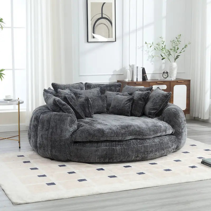 Comodo divano letto matrimoniale a forma di pagnotta, formato extra-large con braccioli