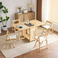 Ensemble table à manger pliante VINGLI, table extensible en bois massif à abattants avec 4 chaises, tiroirs et roulettes, gain de place pour la cuisine