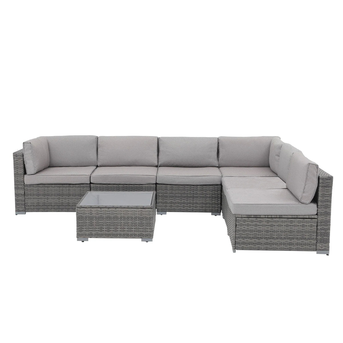 7-teiliges Outdoor-Ecksofaset aus Rattan und Stahl mit Kissen
