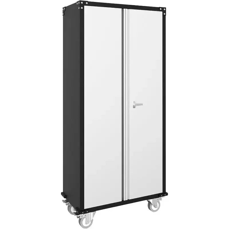 Armoire de rangement pour garage avec roulettes et panneau perforé, armoire métallique verrouillable de 72 H avec 2 portes et 4 étagères réglables pour atelier de garage