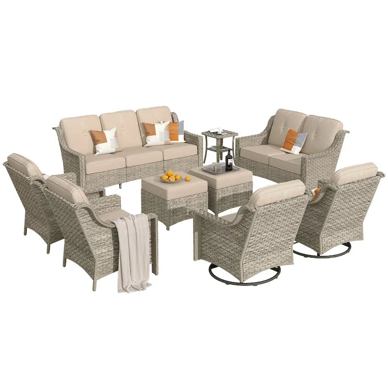 Ensemble de mobilier de jardin extérieur XIZZI de 9 pièces avec fauteuil pivotant