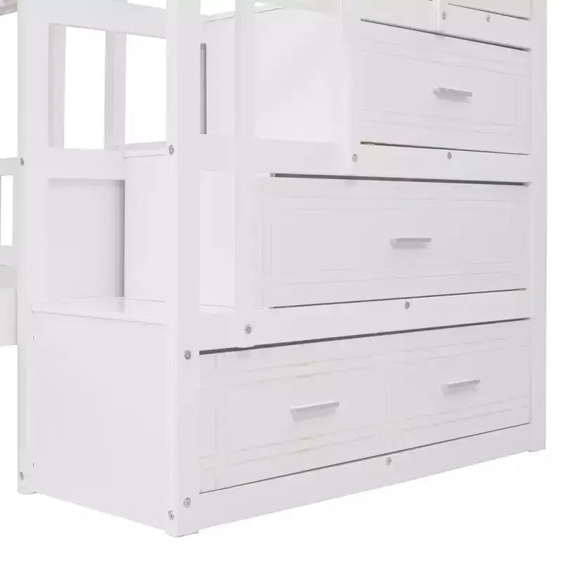 Lit superposé Whisen avec lit double au-dessus de deux lits simples, en bois, avec tiroirs et barrières de sécurité
