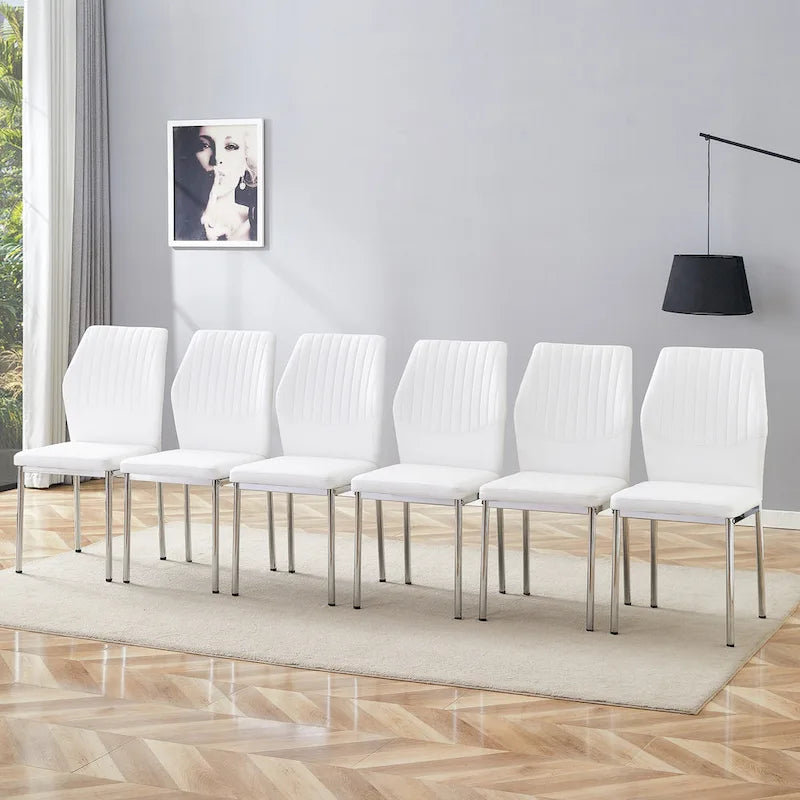 Ensemble de 6 chaises simples et élégantes, chaises de salle à manger en PU haute résilience avec pieds en métal argenté, chaises d'appoint sans accoudoirs pour la cuisine