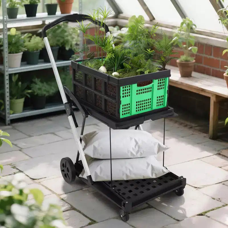 Chariot de courses pliant à 2 niveaux, capacité de 198 LB, chariot de courses portable pliable avec roues et caisse amovible pour centre commercial et marché, bleu