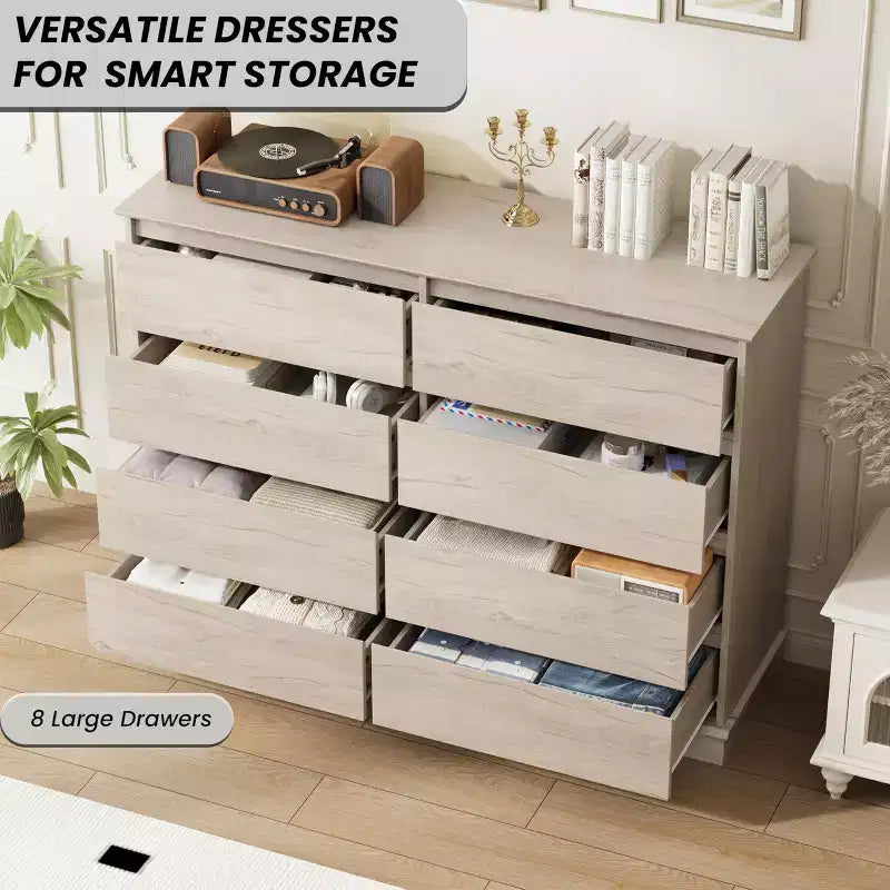 Commode moderne pour chambre avec 8 tiroirs, meuble de rangement en bois pour placard, large commode