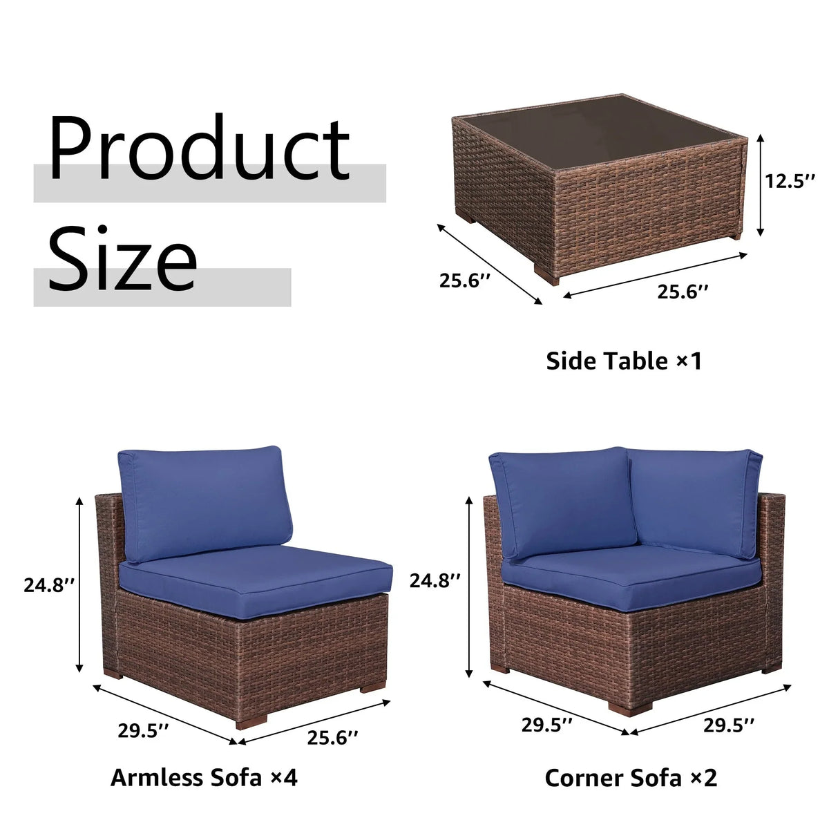 7-teiliges Outdoor-Ecksofaset aus Rattan und Stahl mit Kissen