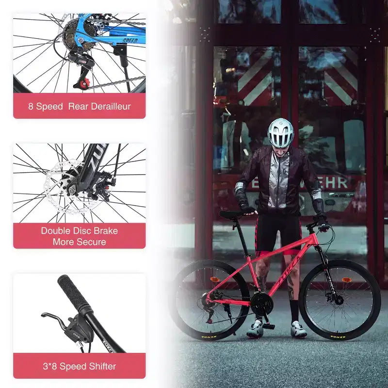 Mountain bike ammortizzata Whisen 26 con cambio posteriore a 8 velocità, forcella, pneumatici KENDA e doppi freni a disco