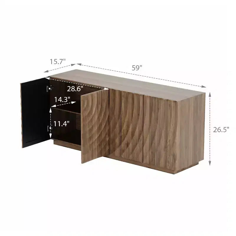 59 modern spiraalvormig dressoir, laag opbergmeubel voor de hal met deuren met 3D-ribbelstructuur