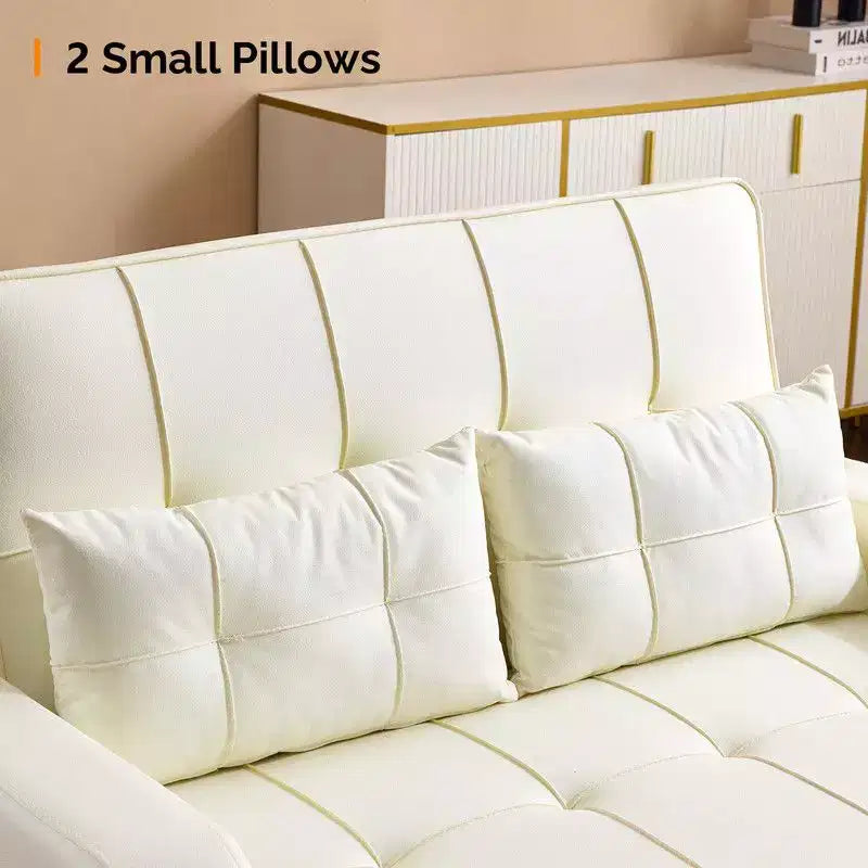 Gepolsterte, umwandelbare Schlafcouch mit Relaxfunktion aus Cat's-Claw-Leder, Kissen inklusive, für kleine Räume