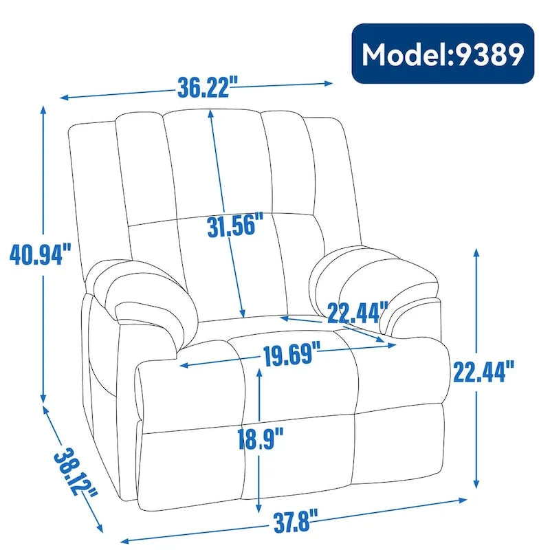 Groene extra grote handmatige relaxfauteuil met draaifunctie, schommelfunctie en stoffen bekleding