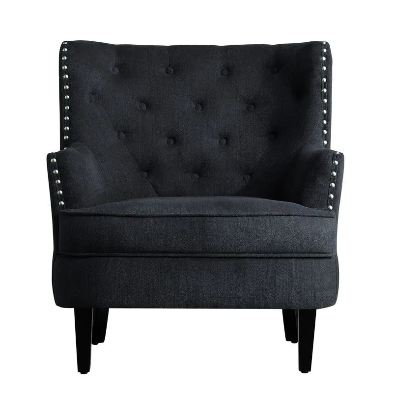 Moser Bay Mignon fluwelen/linnen fauteuil met knopen en hoge rugleuning, 30 breed