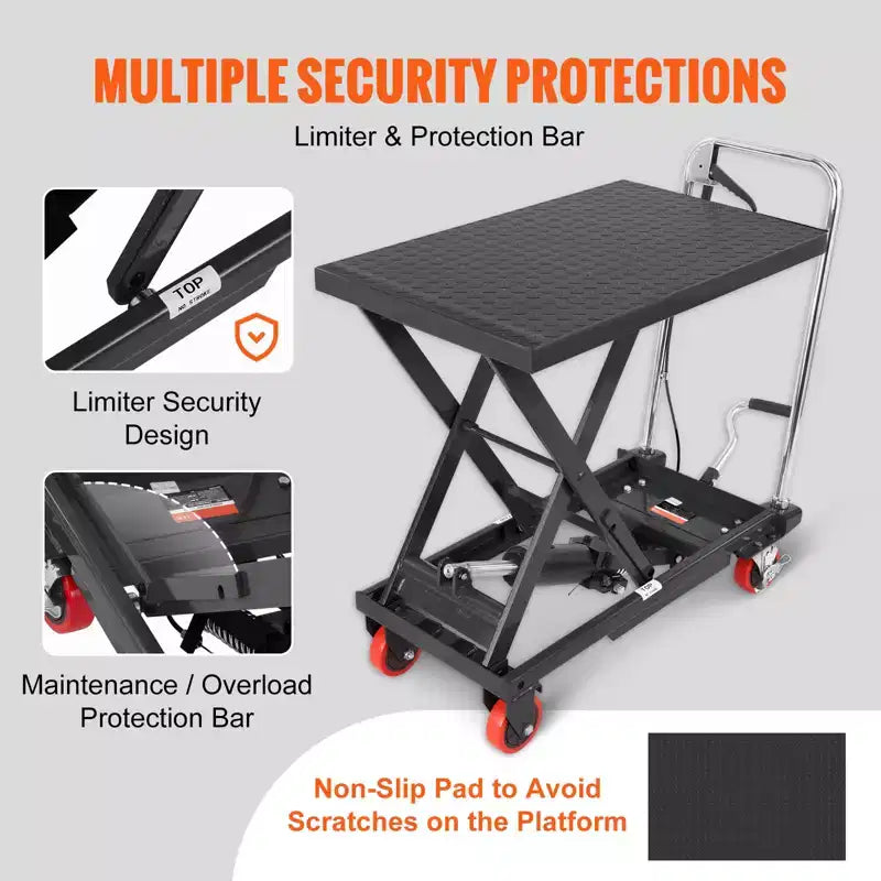 Hydraulic Lift Table Cart, 500lbs Capacity 28.5'' Lifting Height, Manual Single Scissor Lift Table with 4 Wheels and Non-slip Pad