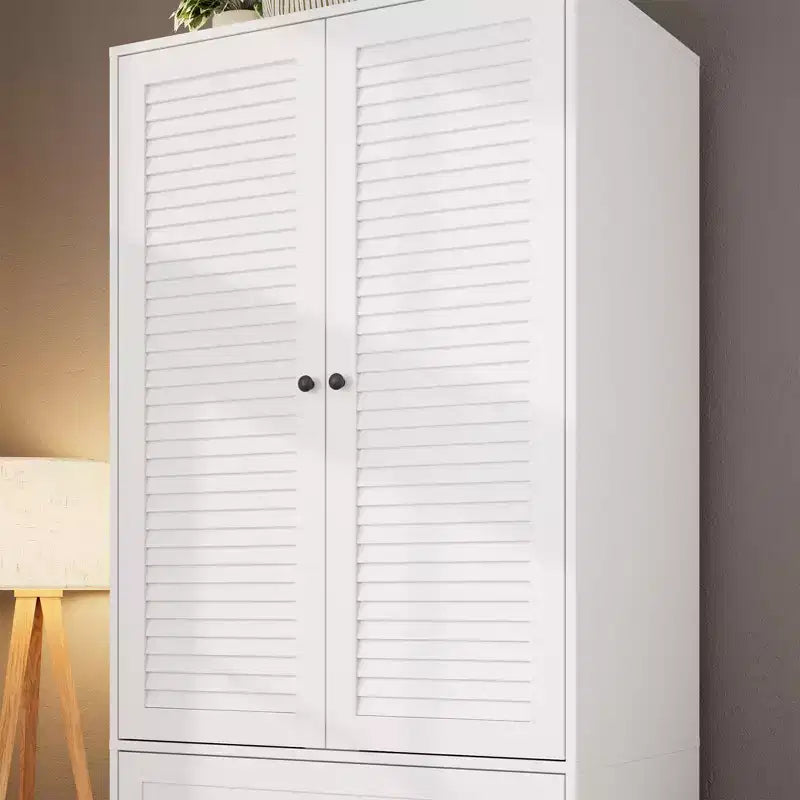 Armoire COZONY avec 3 tiroirs et 2 portes, armoire moderne en bois pour chambre, armoire blanche autoportante robuste