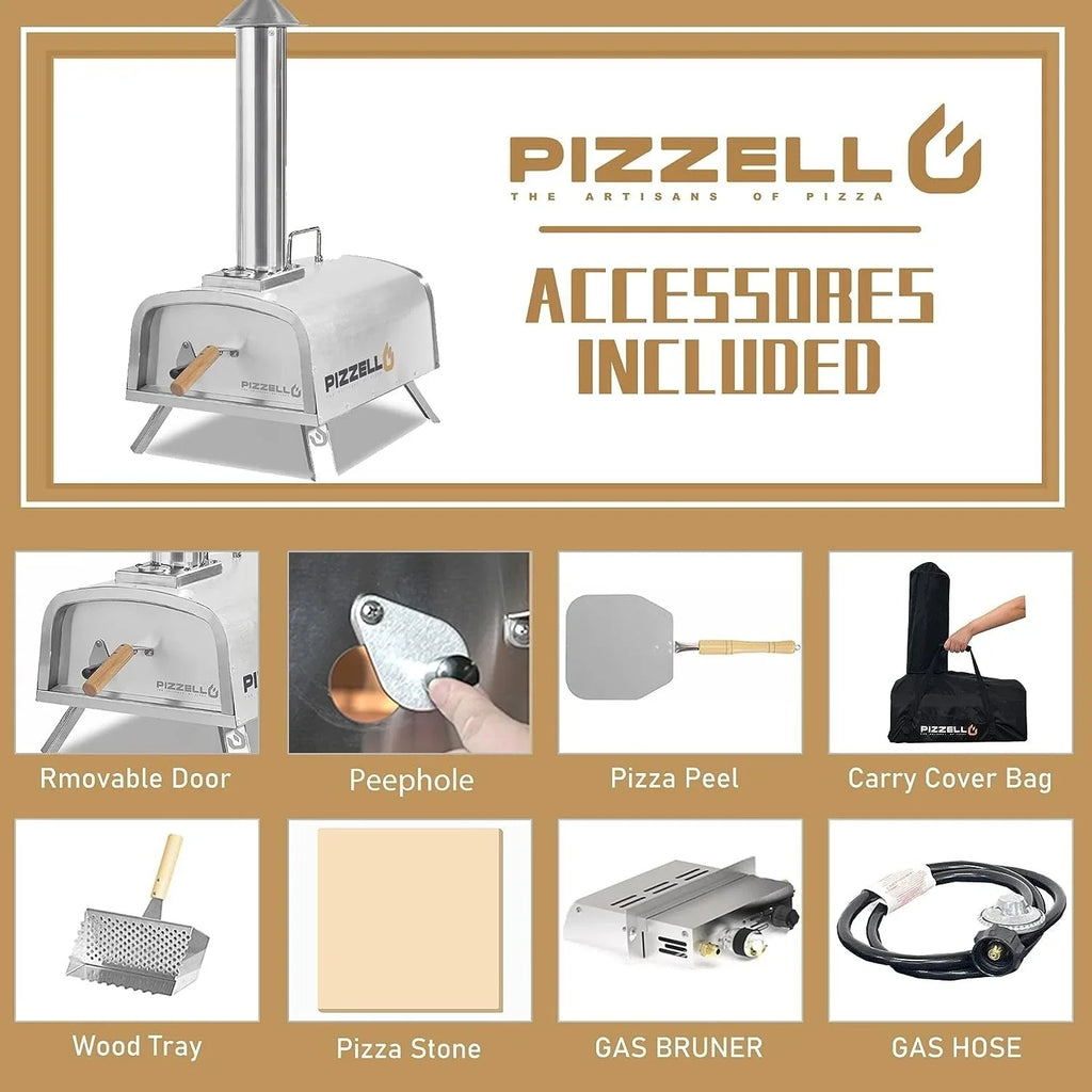 Four à pizza d’extérieur multi-combustible avec brûleur à gaz et compartiment à bois - 12 pouces