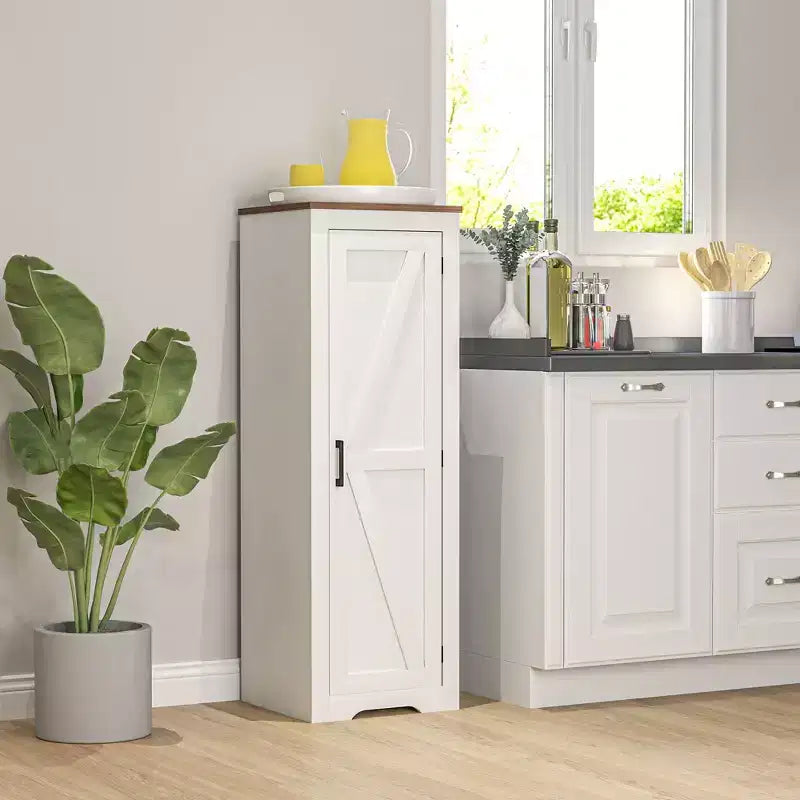 HOMCOM Landhaus-Stauraumschrank mit verstellbarem Einlegeboden, Akzentschrank mit einzelner Scheunentür für das Wohnzimmer, Vorratsschrank, Weiß