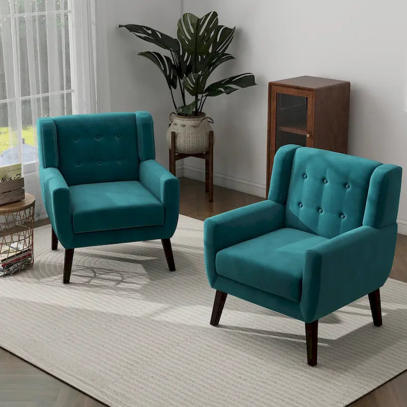 Ensemble de 2 fauteuils d’appoint rembourrés en velours pour le salon