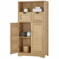Armoire de rangement en rotin avec 2 tiroirs et étagères réglables pour la cuisine et la maison