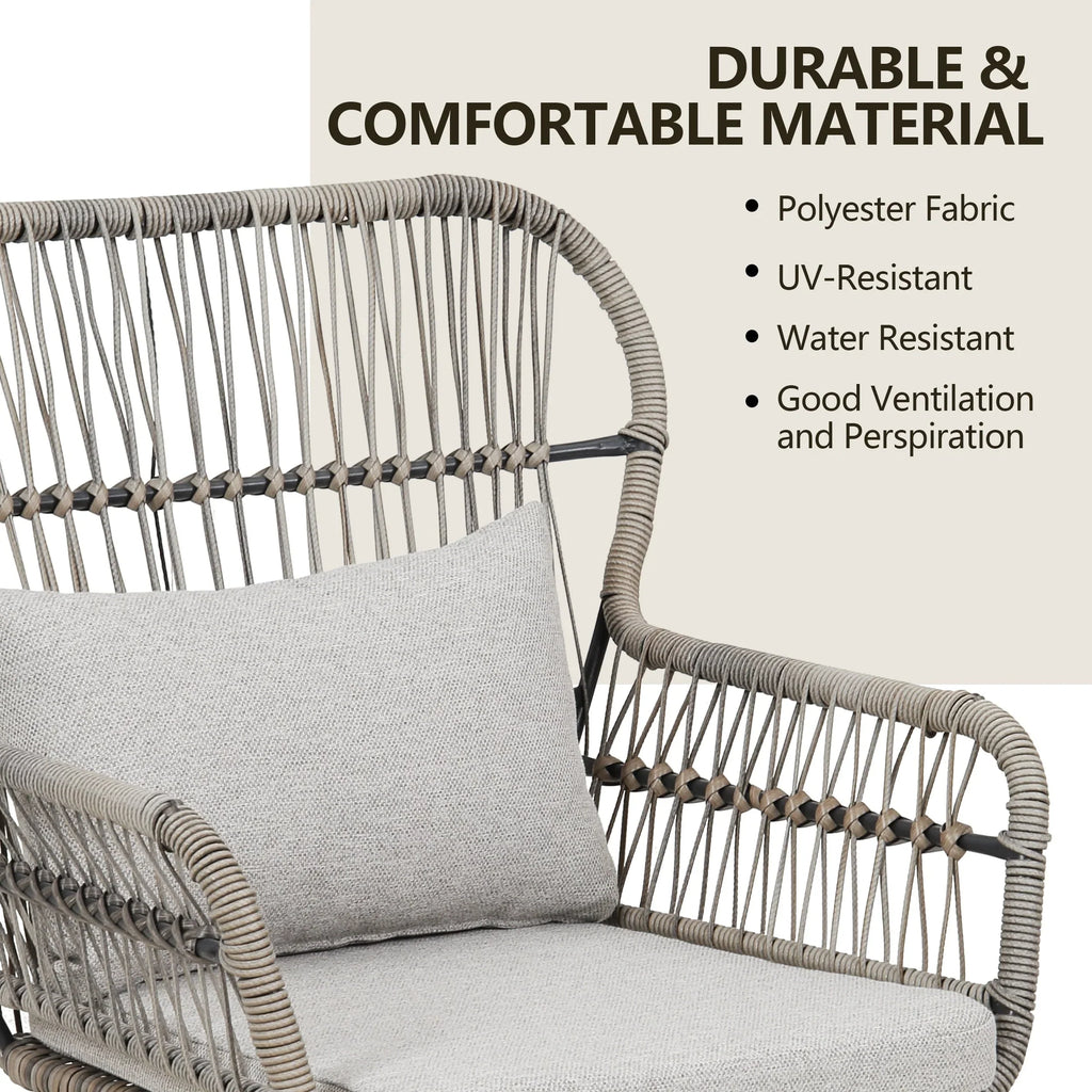 Ensemble bistro de jardin en osier de 3 pièces, ensemble de fauteuils de patio en rotin toutes saisons avec coussins